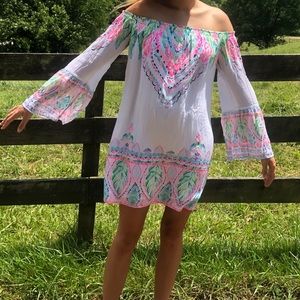 Lilly Pulitzer White and Pink Off-Shoulder Mini Dress